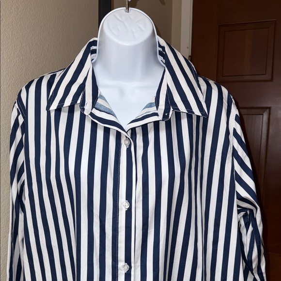 Steve Madden Navy and White Striped Oversize Maxi Painters Shirt Dress Women’s M - Picture 2 of 7